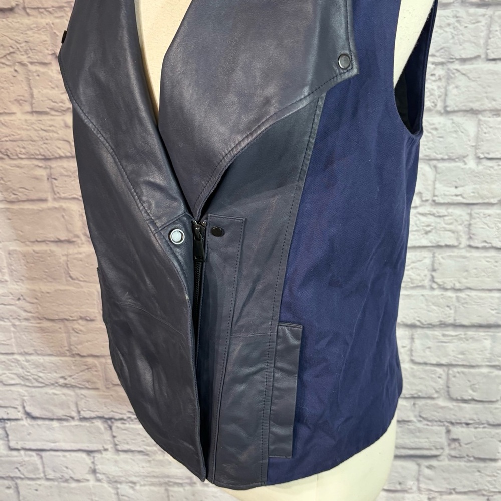Vince Navy Goat Leather Asymmetrical Vest Cobalt Stretch Women’s L - Picture 7 of 10